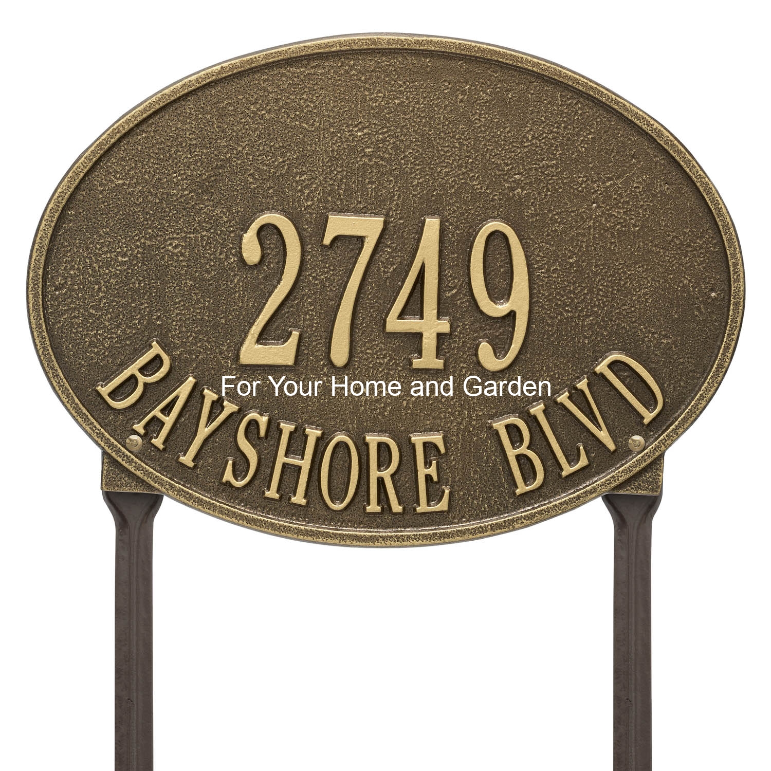 Hawthorne Oval Antique Brass Lawn Style with Two Line