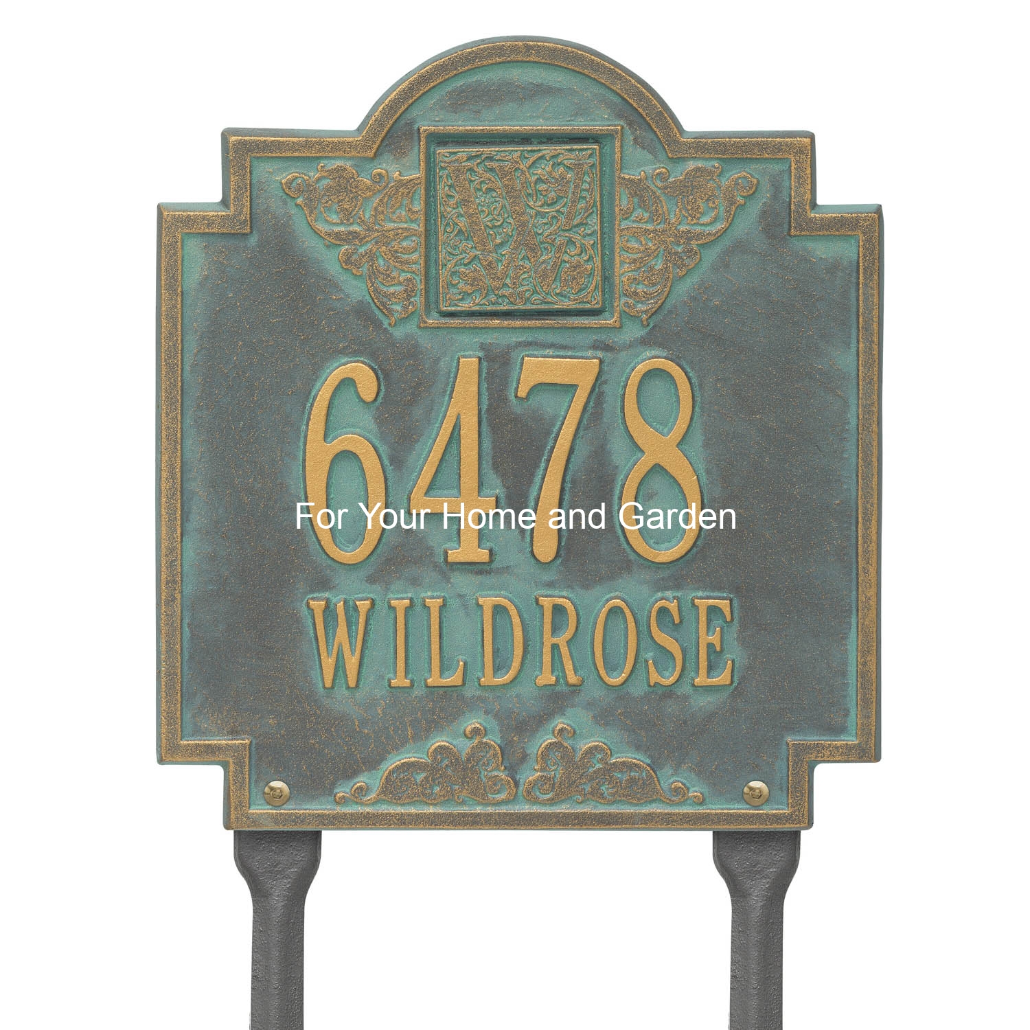 Monogram Address Personalize this Plaque Lawn Bronze Verdigris