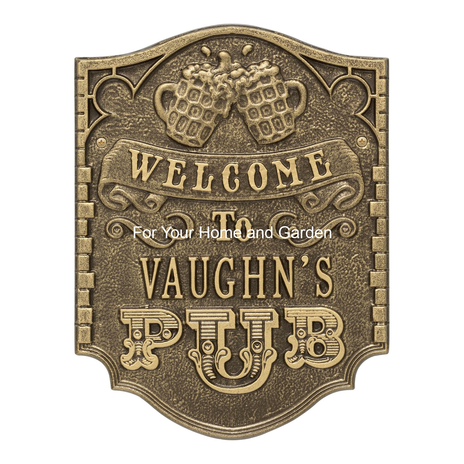 Pub Welcome Plaque, Standard Wall 1-line Antique Brass