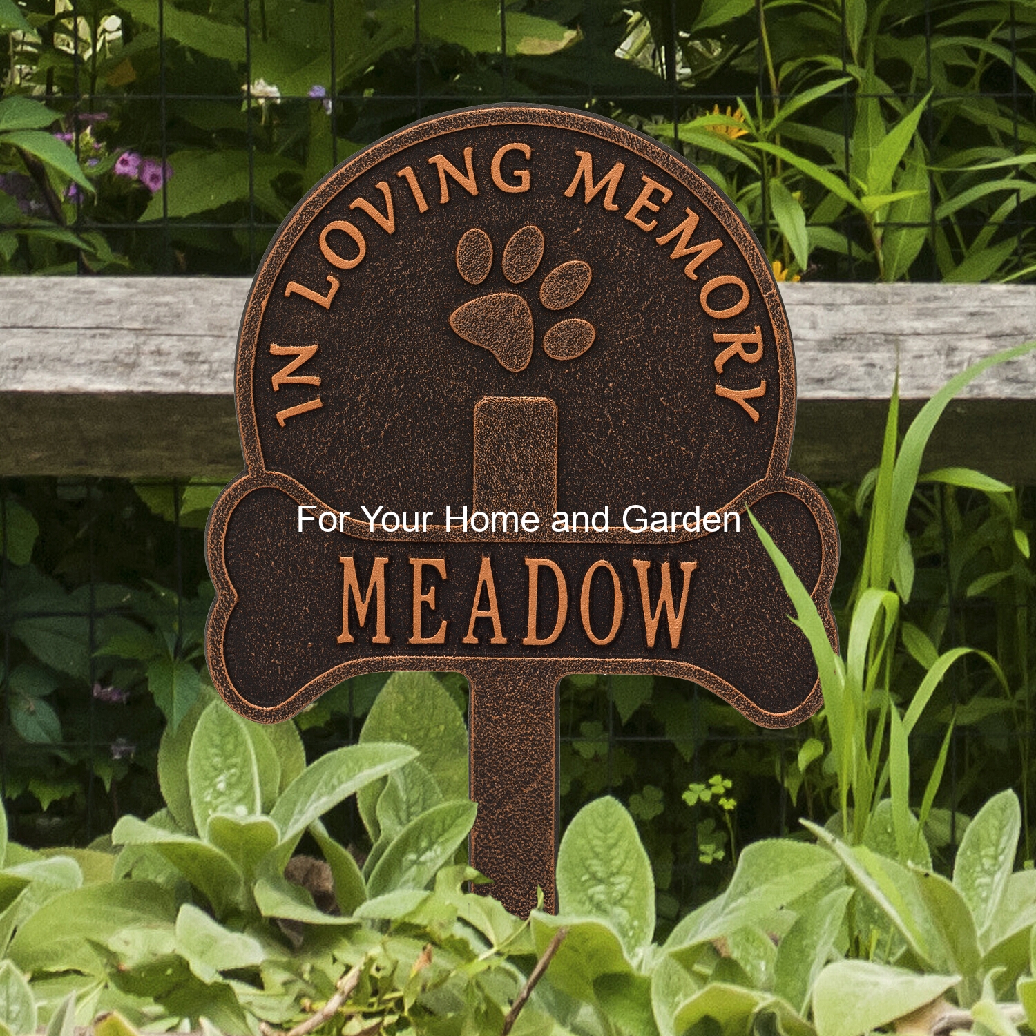 Paw & Bone Memorial Yard Sign in Oil-Rubbed Bronze with 1-Line of Text