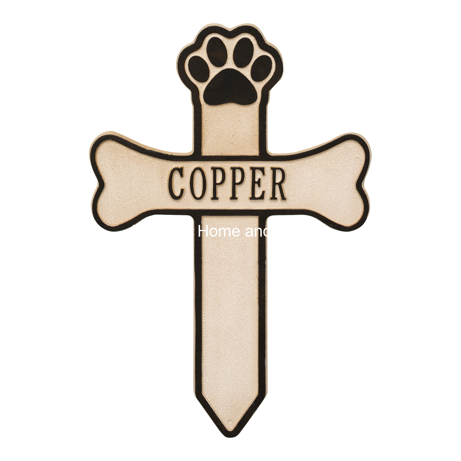 Dog Paw & Bone Memorial Cross in Limestone & Dark Bronze with 1-Line of ...