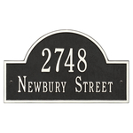 Arch Marker Address Plaque with a Black & White Finish, Standard Wall Mount with Two Lines of Text