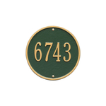 9 in. Round Green & Gold Wall Number Plaque with One Line of Text