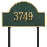 Arch Marker Address Plaque with a Green & Gold Finish, Estate Lawn Size with One Line of Text