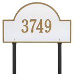 Arch Marker Address Plaque with a White & Gold Finish, Estate Lawn Size with One Line of Text