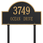 Arch Marker Address Plaque with a Black & Gold Finish, Estate Lawn with Two Lines of Text