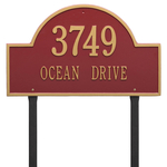 Arch Marker Address Plaque with a Red & Gold Finish, Estate Lawn with Two Lines of Text
