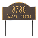 Two sided Arched Rectangle Shape Address Plaque with a Bronze & Gold Finish, Standard Lawn with Two Lines of Text