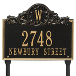 Rectangle Address Plaque with Acanthus surrounding your Monogram with a Lawn Black & Gold Finish