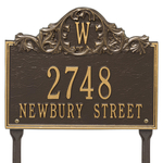 Rectangle Address Plaque with Acanthus surrounding your Monogram with a Lawn Bronze & Gold Finish