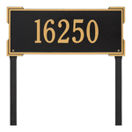 The Roanoke Rectangle Address Plaque with a Black & Gold Finish, Estate Lawn with One Line of Text