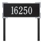 The Roanoke Rectangle Address Plaque with a Black & Silver Finish, Estate Lawn with One Line of Text