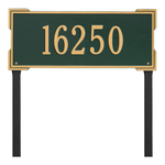 The Roanoke Rectangle Address Plaque with a Green & Gold Finish, Estate Lawn with One Line of Text