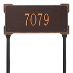 The Roanoke Rectangle Address Plaque with a Antique Copper Finish, Standard Lawn with One Line of Text