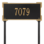 The Roanoke Rectangle Address Plaque with a Black & Gold Finish, Standard Lawn with One Line of Text