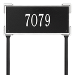 The Roanoke Rectangle Address Plaque with a Black & White Finish, Standard Lawn with One Line of Text