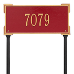 The Roanoke Rectangle Address Plaque with a Red & Gold Finish, Standard Lawn with One Line of Text