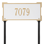 The Roanoke Rectangle Address Plaque with a White & Gold Finish, Standard Lawn with One Line of Text
