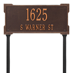 The Roanoke Rectangle Address Plaque with a Antique Copper Finish, Standard Lawn with Two Lines of Text