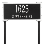 The Roanoke Rectangle Address Plaque with a Black & White Finish, Standard Lawn with Two Lines of Text