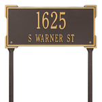 The Roanoke Rectangle Address Plaque with a Bronze & Gold Finish, Standard Lawn with Two Lines of Text