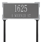 The Roanoke Rectangle Address Plaque with a Pewter & Silver Finish, Standard Lawn with Two Lines of Text