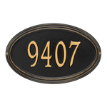 The Concord Raised Border Oval Shape Address Plaque with a Black & Gold Finish, Standard Wall with One Line of Text