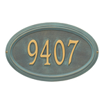 The Concord Raised Border Oval Shape Address Plaque with a Bronze & Verdigris Finish, Standard Wall with One Line of Text