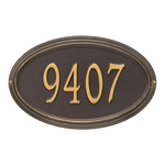 The Concord Raised Border Oval Shape Address Plaque with a Bronze & Gold Finish, Standard Wall with One Line of Text
