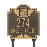 Lawn Style Square Shaped Address Plaque with your Monogram with a Bronze & Gold Finish