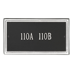 Rectangle Shape Double Line Address Plaque with a Black & White Finish, Standard Wall Mount with One Line of Text