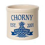 Personalized Pineapple 2 Gallon Crock with Dark Blue Etching