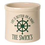Personalized Life Is Better On A Boat 2 Gallon Crock with Green Etching