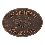 Personalized Swimming Pool Party plaque Antique Copper