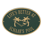 Personalized Swimming Pool Party plaque Green & Gold