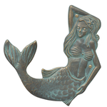 Mermaid Towel Hook (left) Bronze Verdigris
