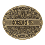 Brew Pub Welcome Plaque, Finish, Standard Wall 1-line Antique Brass
