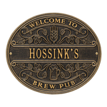 Brew Pub Welcome Plaque, Finish, Standard Wall 1-line Black & Gold