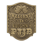 Pub Welcome Plaque, Finish, Standard Wall 1-line Antique Brass