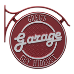 Package: Hanging Garage Plaque with Bracket Red & Silver