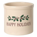 Happy Holidays Holly 2 Gallon Crock with Multi-Color Etching