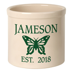 Personalized Butterfly 2 Gallon Crock with Green Etching