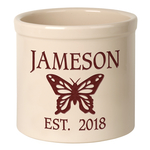 Personalized Butterfly 2 Gallon Crock with Red Etching