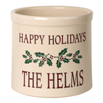 Personalized Holiday Holly 2 Gallon Crock with Multi-Color Etching