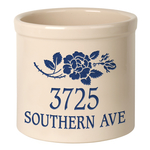 Personalized Rose Stem 2 Gallon Crock with Dark Blue Etching