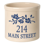 Personalized Dogwood Branch 2 Gallon Crock with Dark Blue Etching