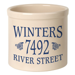 Personalized Pinecone 2 Gallon Crock with Dark Blue Etching