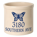 Personalized Butterfly 2 Gallon Crock with Dark Blue Etching
