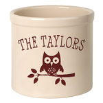 Personalized Owl 2 Gallon Crock with Red Etching