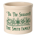 Personalized Snowflake Ornament 2 Gallon Crock with Green Etching